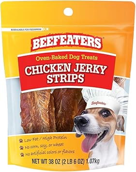 Beefeaters Chicken Jerky Strips for Dogs, 38 oz ‰ÛÒ Dog Treat. 100% Real Chicken Breast, Grain-Free, No Additives, Perfect for Training & Healthy Growth, Allergy-Friendly