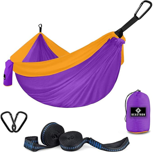 Beastron Portable Double Camping Hammock Parachute Nylon Two Person Bed with Tree Straps for Camping, Backyard, Hiking, Travel, Beach.