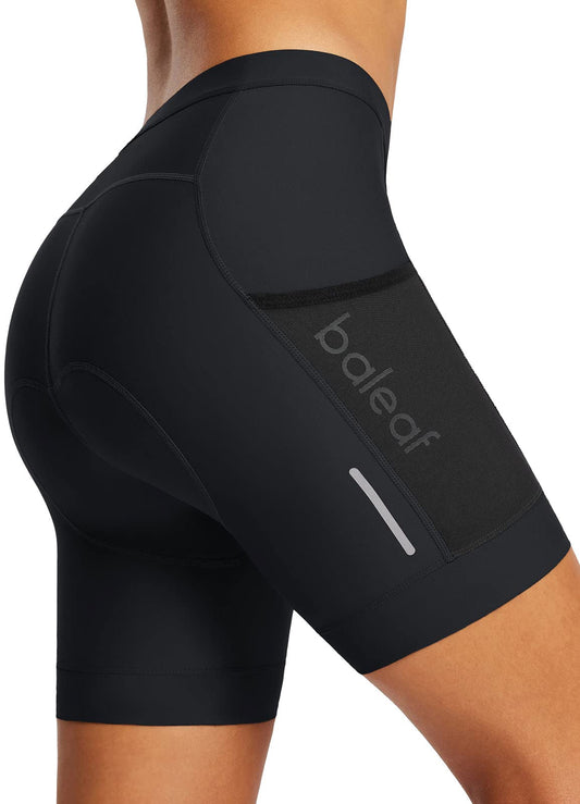 BALEAF Padded Bike Shorts Women 6'' Lycra Cycling Shorts 4D Gel Padding Biking Biker Bicycle Pockets UPF50+ Black XL