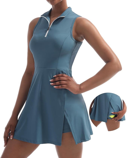 CUGOAO Womens Tennis Dress Golf Dress Workout Dress with Shorts and Pockets for Sleeveless Athletic Dresses