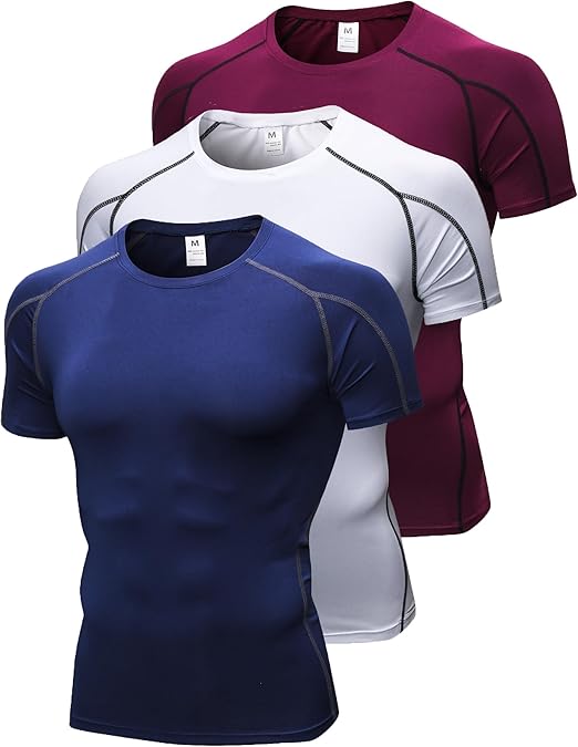 Men's Compression Shirts, Workout Tops Short Sleeve Athletic Base Layer T-Shirts Sports Gear Gym Shirt for Running