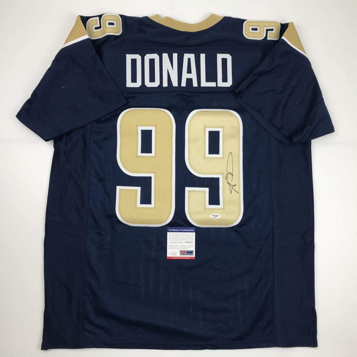 Autographed/Signed Aaron Donald Los Angeles LA Dark Blue Football Jersey PSA/DNA COA