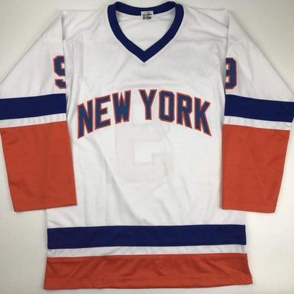 Autographed/Signed Clark Gillies HOF 02 New York White Hockey Jersey JSA COA