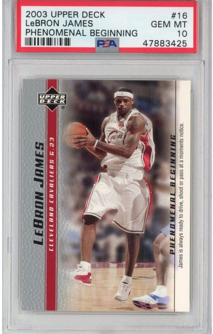 Graded 2003-04 Upper Deck UD LeBron James #16 Phenomenal Beginning Rookie RC Basketball Card PSA 10 Gem Mint