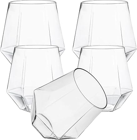 40 count Diamond Unbreakable Stemless Plastic Wine Champagne Whiskey Glasses Elegant Durable Disposable Indoor Outdoor Ideal for Home, Office, Bars, Wedding, 12 Ounce Cups Gold Rim (Clear)