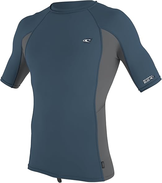 O'Neill Wetsuits Men's Standard Premium Skins Short Sleeve Rash Guard, Copen Blue/Smoke