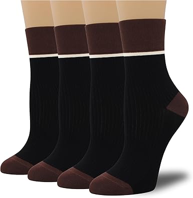 4 Pairs Fashion Colorful Combed Cotton Thin Ankle Crew Socks for Women, Striped Casual Soft Cute Vintage Colorblock Sock
