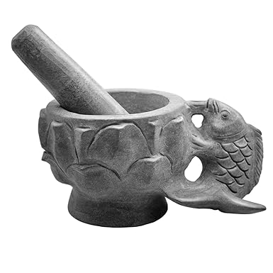 Handcrafted Mortar and Pestle Set _†_ Premium 100% Granite, 2 Cup Capacity, Perfect for Guacamole, Salsa, Pesto, Spice Grinding, and Herb Crushing _†_ Large Stone Grinder Bowl (Fish, ONE Size)