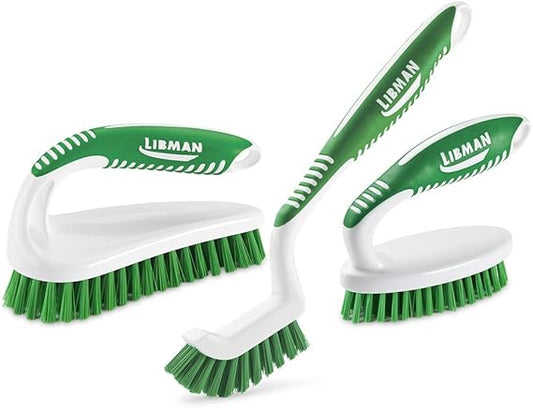 Libman Scrub Brush Kit ‰ÛÒ Three Different Durable Brushes for Grout, Tile, Bathroom, Kitchen. Easy to Handle, Strong Fibers for Tough Messes ‰ÛÒ Family Made in the USA, Unisex Lot 2406