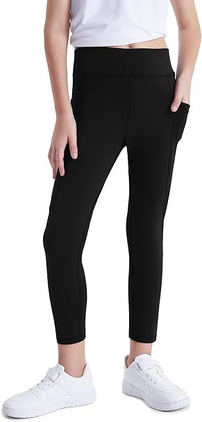DIPUG Girls Athletic Leggings with Pockets for Stretchy Pants Running Gym Dance Yoga and Sports