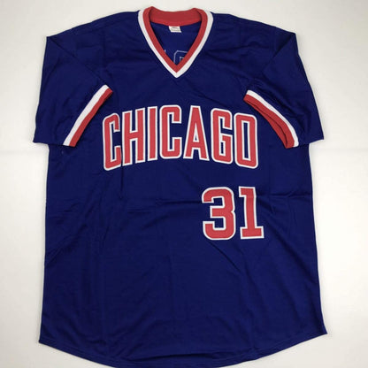 Autographed/Signed Greg Maddux Chicago Blue Baseball Jersey JSA COA