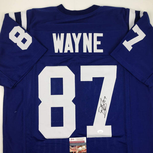 Autographed/Signed Reggie Wayne Indianapolis Blue Football Jersey JSA COA