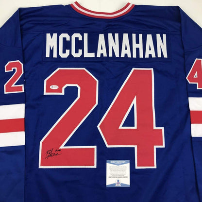 Autographed/Signed Rob McClanahan Blue Team USA Miracle On Ice 1980 Olympics Hockey Jersey Beckett BAS COA