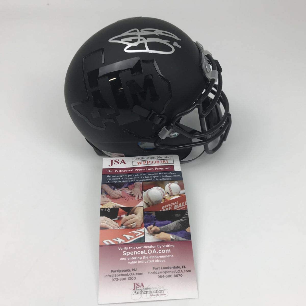 Autographed/Signed Johnny Manziel Texas A&M Aggies Black College Football Mini Helmet JSA COA
