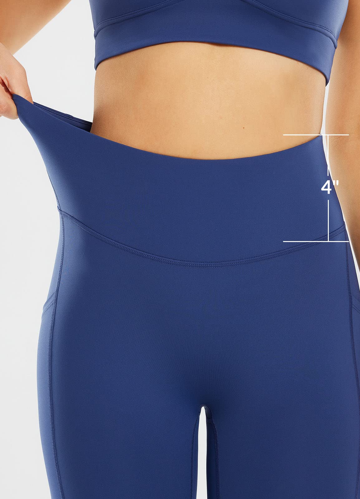 BALEAF Leggings for Women Tummy Control Compression Workout Athletic Running High Waisted Yoga Pants with Pockets 27'' Navy Blue M