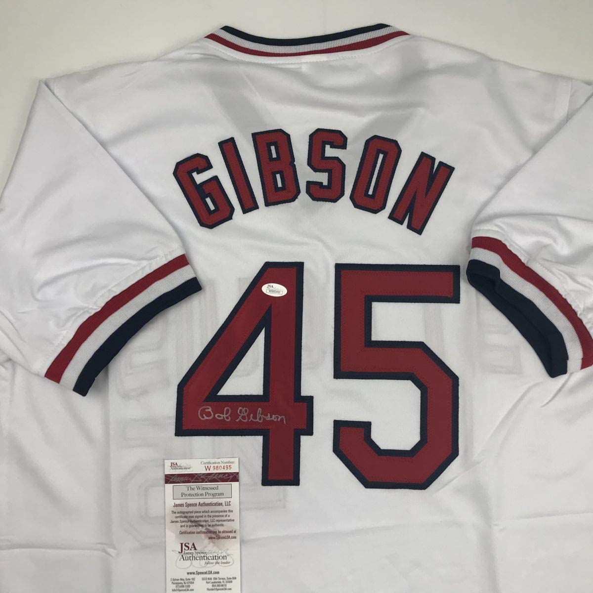 Autographed/Signed Bob Gibson St. Louis White Baseball Jersey JSA COA