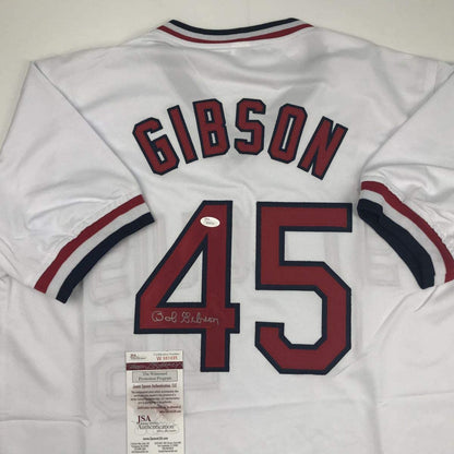 Autographed/Signed Bob Gibson St. Louis White Baseball Jersey JSA COA
