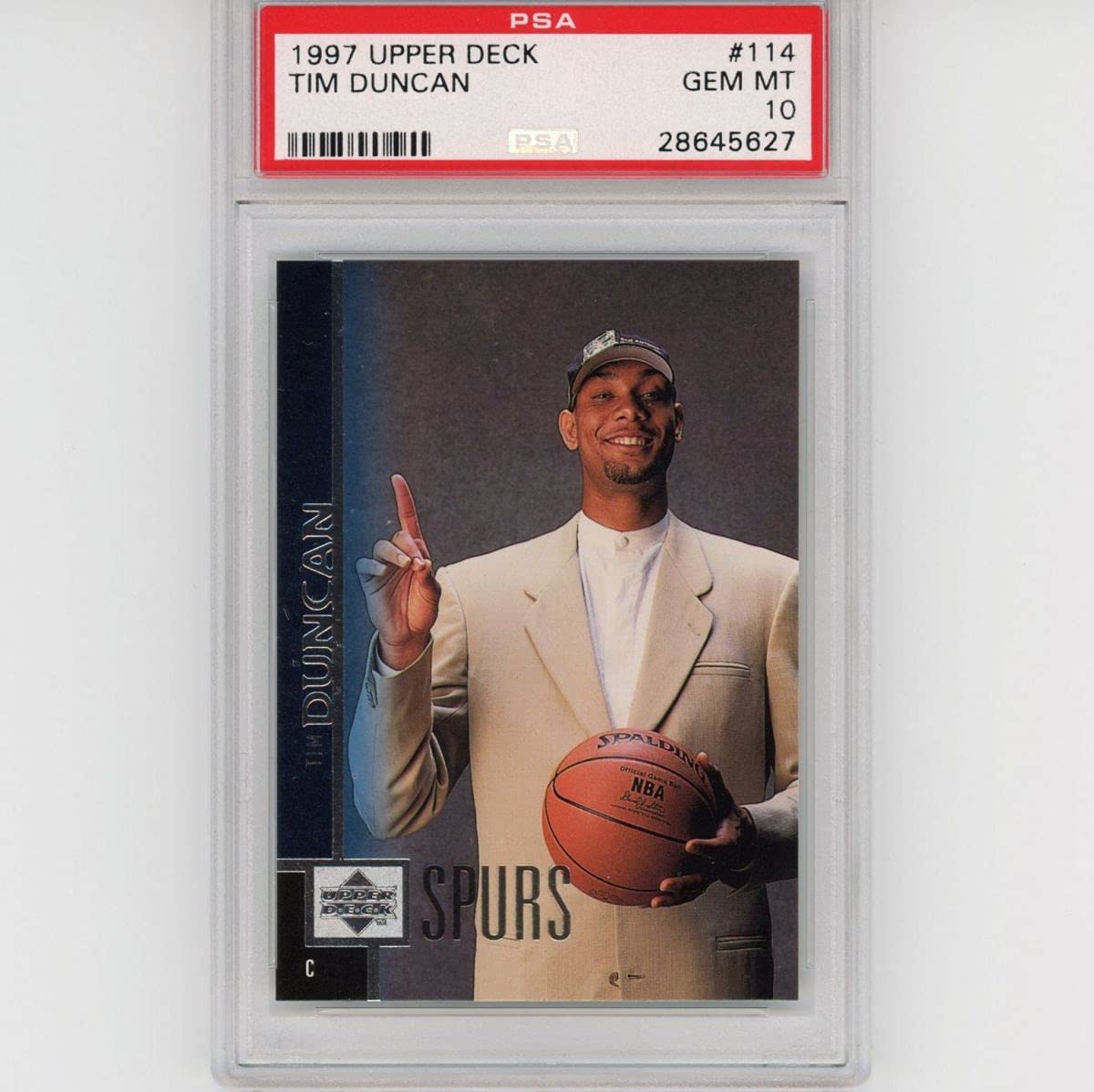 Graded 1997-98 Upper Deck UD Tim Duncan #114 Rookie RC Basketball Card PSA 10 Gem Mint