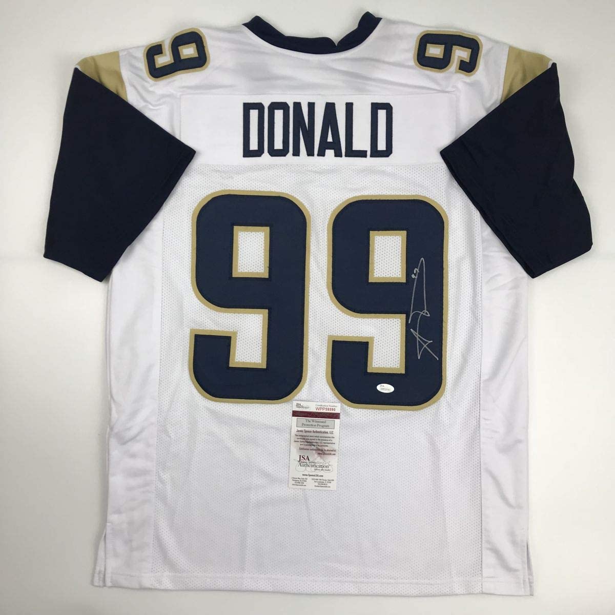 Autographed/Signed Aaron Donald Los Angeles White Football Jersey JSA COA