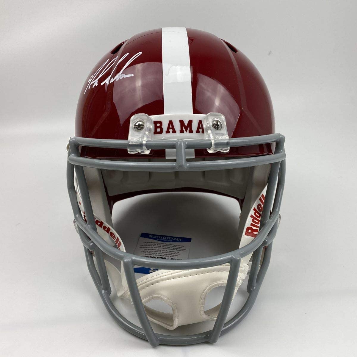 Autographed/Signed Nick Saban Alabama Crimson Tide Red Full Size FS F/S Replica College Football Helmet JSA COA