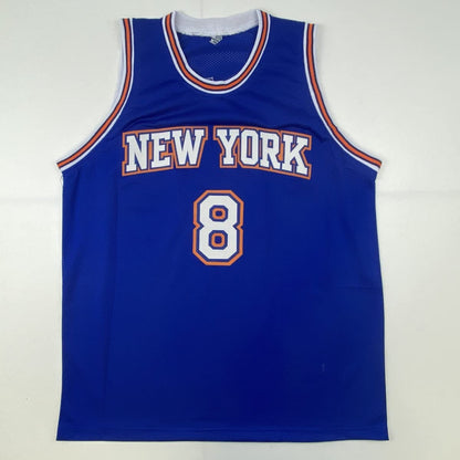 Autographed/Signed Kemba Walker New York Blue Basketball Jersey JSA COA