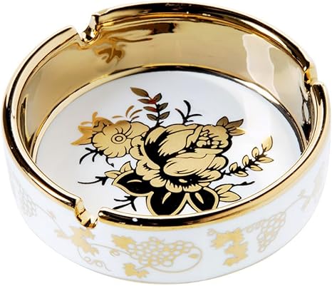 4'' Ceramic Titanium Plating Tabletop Ashtray, Cigarette Ashtray for Indoor or Outdoor Use, Desktop Smoking Ash Tray for Home Office Decoration (4''-1 PACK)