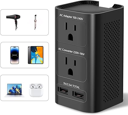220v to 110v Converter Voltage Converter US to Europe, Converter for European Travel Power Converter Adapter Combo 2 USB Ports and EU/UK/AU/US (2U)