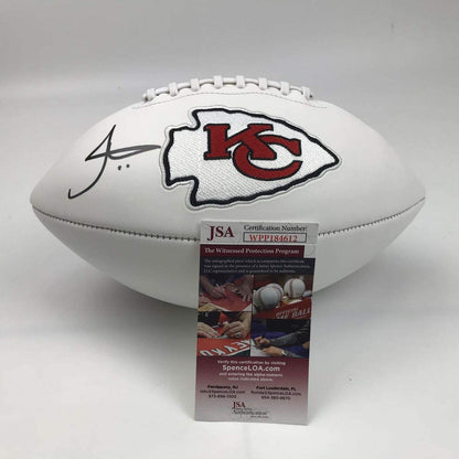 Autographed/Signed Tyreek Hill Kansas City Chiefs Full Size FS White Panel Logo Football JSA COA