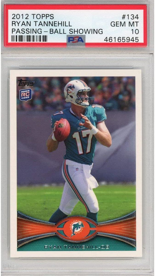 Graded 2012 Topps Ryan Tannehill #134 Passing Ball Showing Rookie RC Football Card PSA 10 Gem Mint