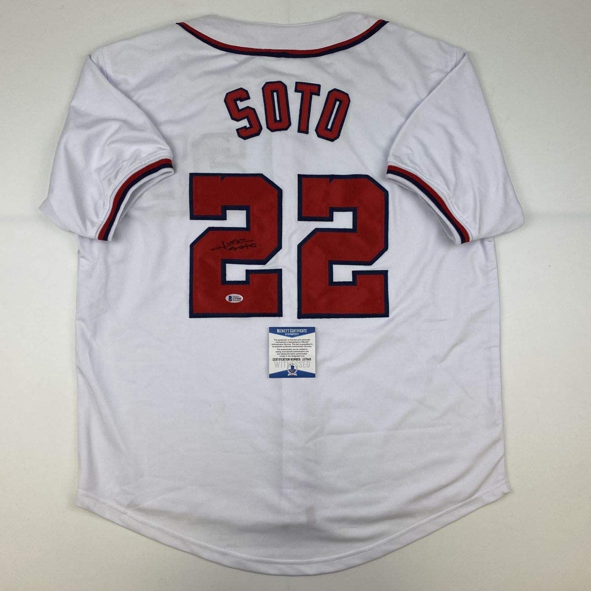 Autographed/Signed Juan Soto Washington White Baseball Jersey Beckett BAS COA
