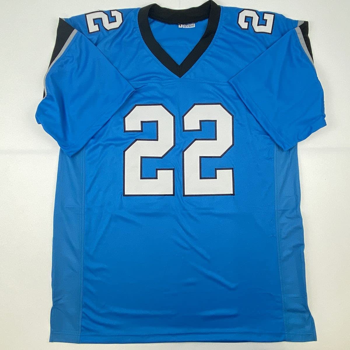 Autographed/Signed Christian McCaffrey Carolina Blue Football Jersey Beckett BAS COA