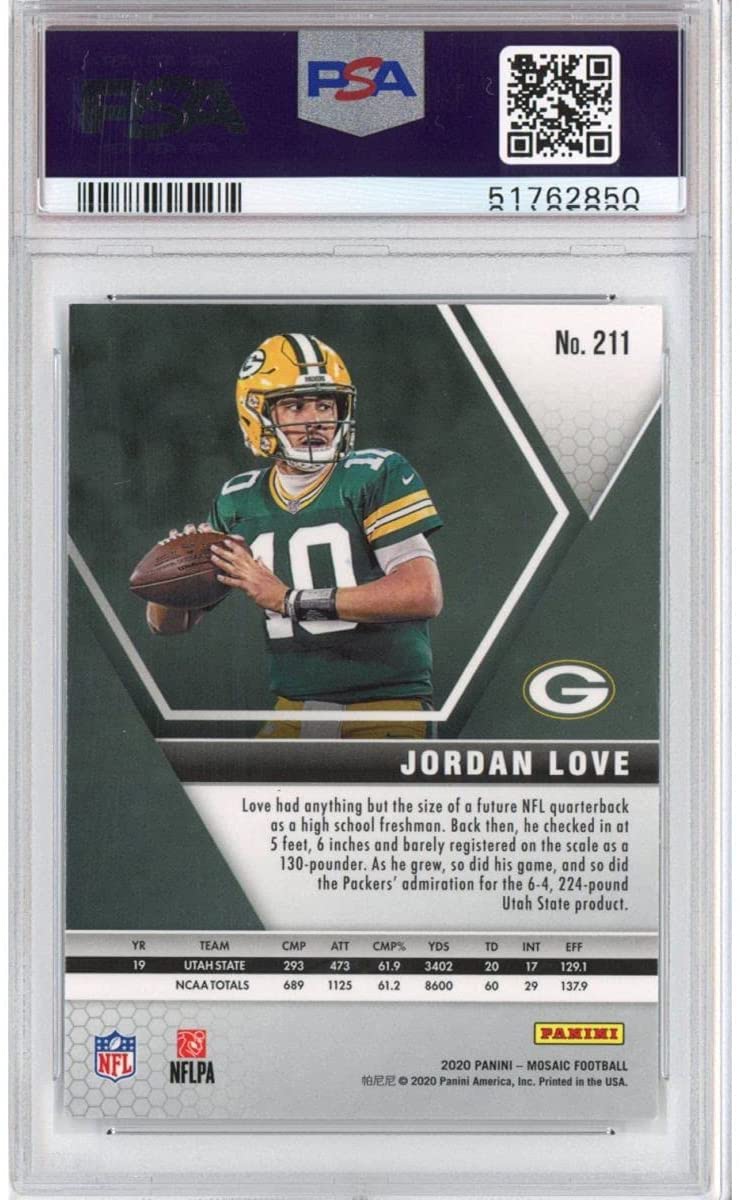 Graded 2020 Panini Mosaic Jordan Love #211 Rookie RC Football Card PSA 10 Gem Mint