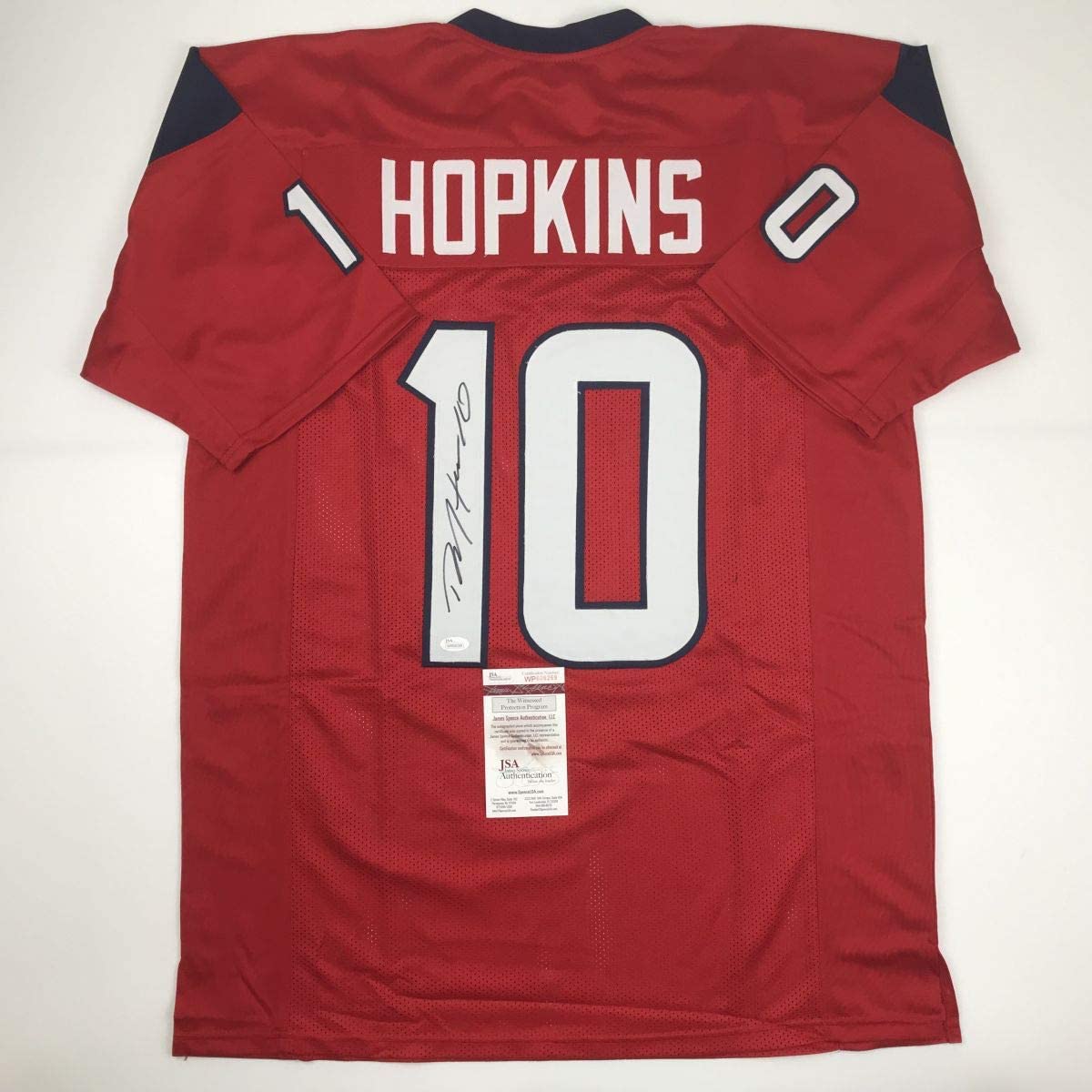 Autographed/Signed DeAndre Hopkins Houston Red Football Jersey JSA COA