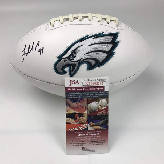 Autographed/Signed Fletcher Cox Philadelphia Eagles Full Size F/S White Panel Logo Football JSA COA