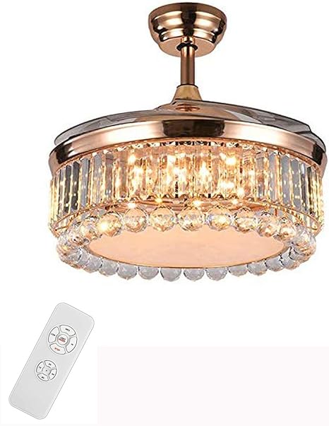 42" Modern Luxury Golden Ceiling Chandelier Retractable Ceiling Fan w/ LED Light and Remote Control Chandelier Adjustable Wind Speed Living Room Decor Contemporary Chic Crystal 3 Color Chandelier