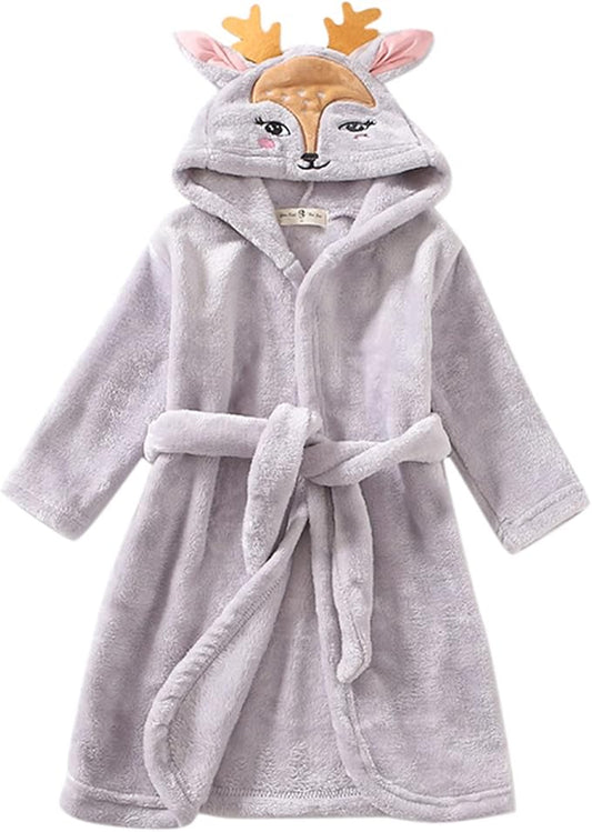 Baby Girls Boys Bathrobe, Infant Hooded Robe, Unisex Cartoon Animal Face Bathrobe Warm Flannel Sleepwear Pajamas Robe d170 Grey