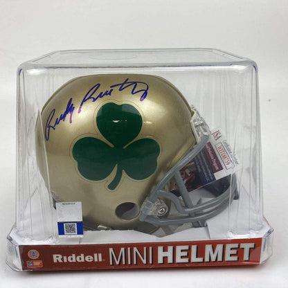 Autographed/Signed Rudy Ruettiger Shamrock Notre Dame Irish Football Mini Helmet JSA COA