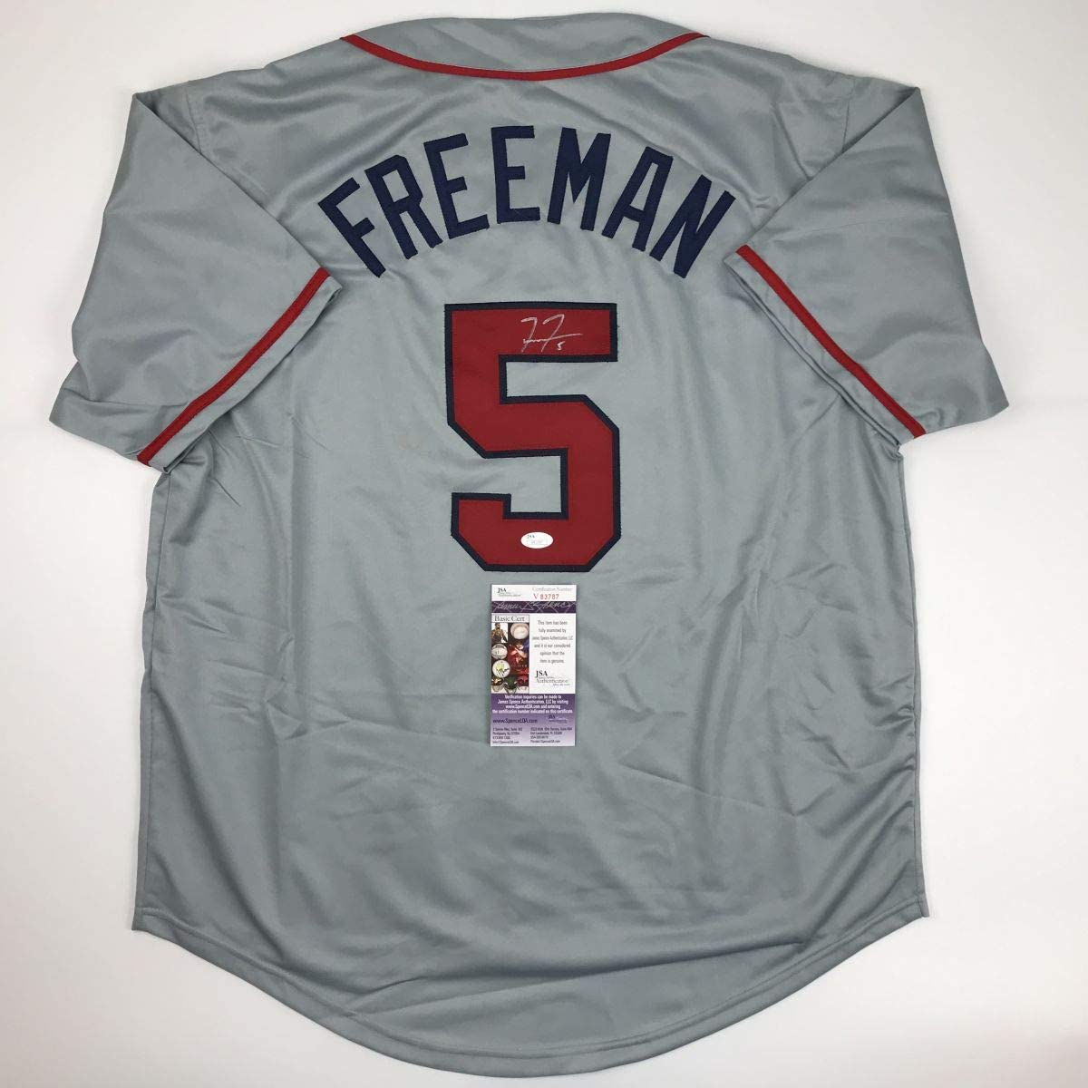 Autographed/Signed Freddie Freeman Atlanta Grey Baseball Jersey JSA COA