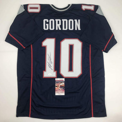 Autographed/Signed Josh Gordon New England Blue Football Jersey JSA COA