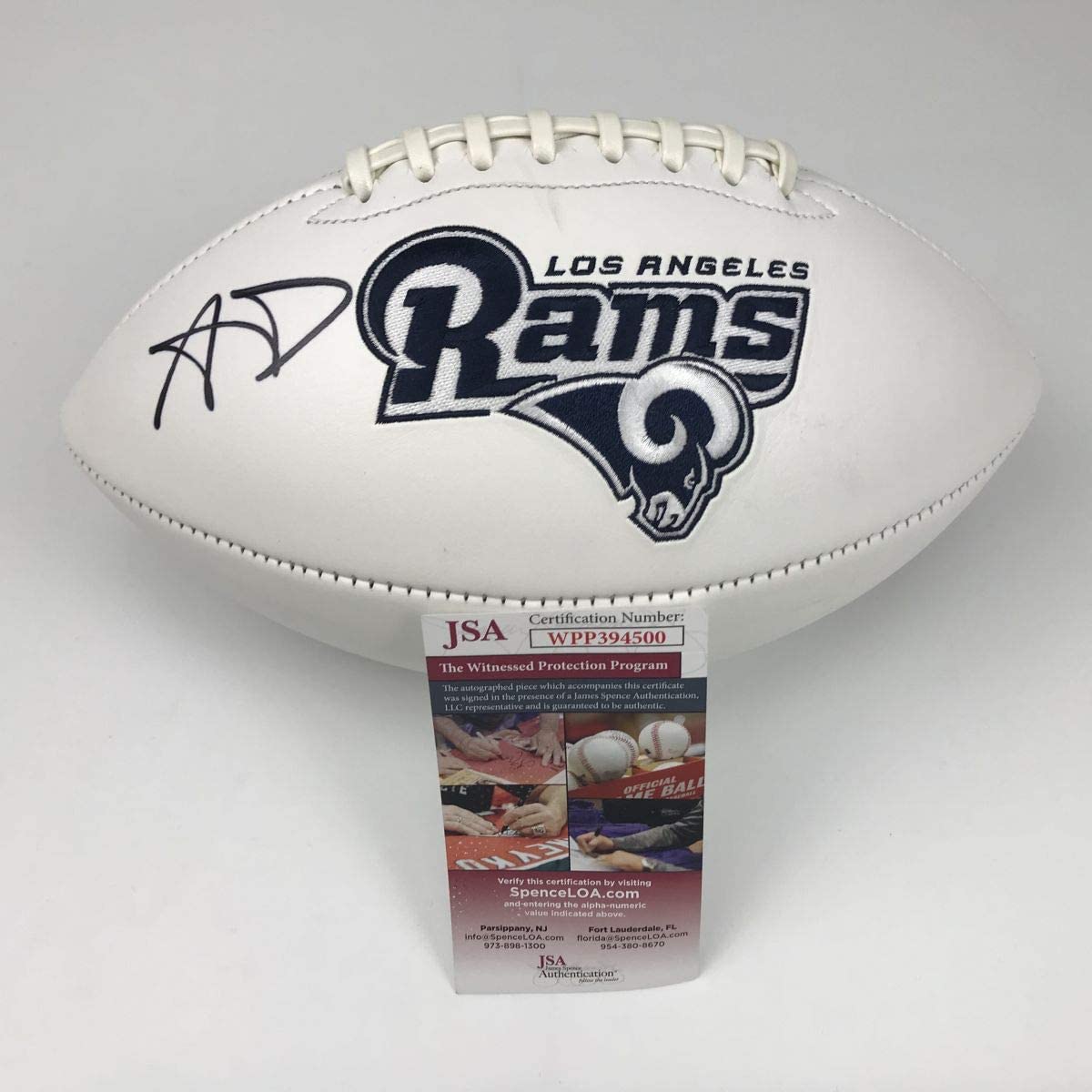Autographed/Signed Aaron Donald Los Angeles LA Rams F/S White Panel Logo Football JSA COA