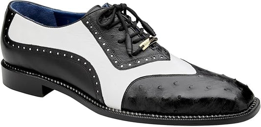 Belvedere Sesto Genuine Ostrich and Italian Leather Men Lace-Up Dress Shoe
