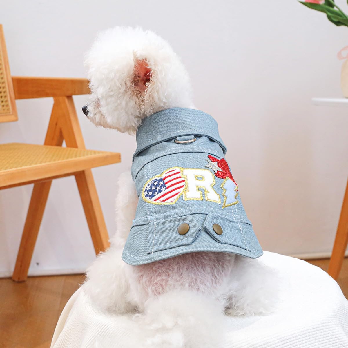Denim Dog Vest Jacket with Patches & Snap Buttons