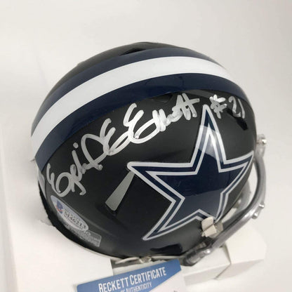 Autographed/Signed Ezekiel Elliott Dallas Cowboys Black Mini Football Helmet Beckett BAS COA