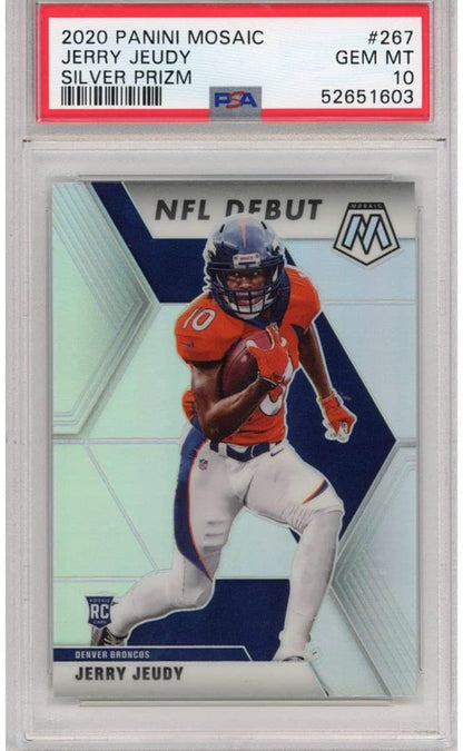 Graded 2020 Panini Mosaic Jerry Jeudy #267 Silver Prizm Rookie RC Football Card PSA 10 Gem Mint