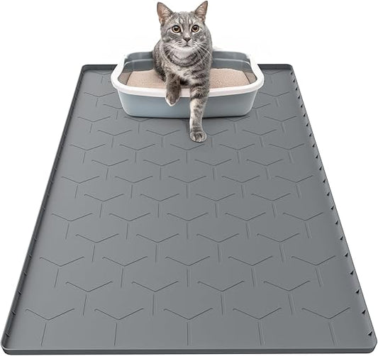 Cat Litter Box Mat, Large 34" X 22" Cat Litter Mat, Waterproof Silicone Pad for Floor, Dark Gray