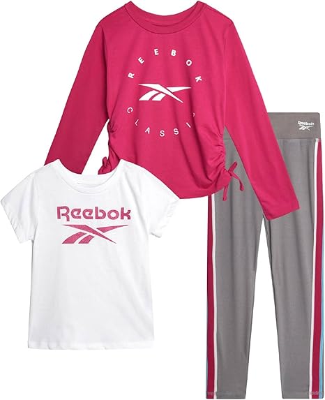 Reebok Girls' Active Leggings Set - 3 Piece Performance T-Shirt and Yoga Pants Leggings (4-12)