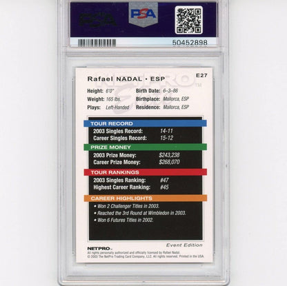 Graded 2003 Netpro Elite Rafael Nadal #E27 Event Edition Rookie RC Tennis Card PSA 10 Gem Mint