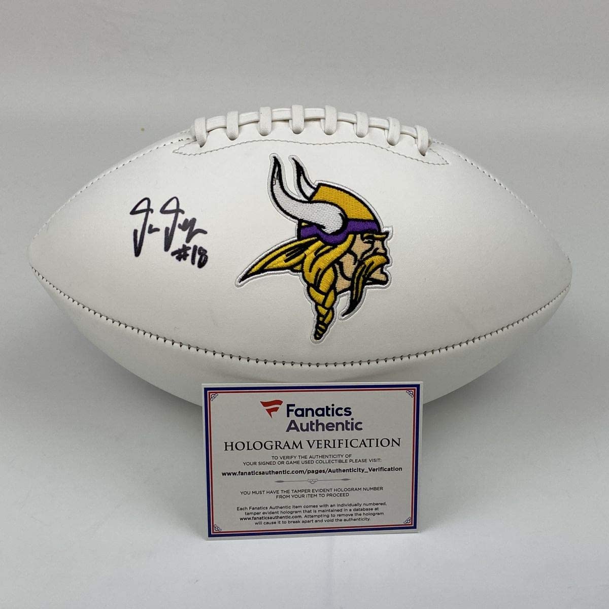Autographed/Signed Justin Jefferson Minnesota Vikings Full Size F/S White Panel Logo Football Fanatics COA