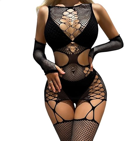 Fishnet Mesh Bodystockings Sexy Lingerie for Women Sexy See Through bodysuit Stockings Black