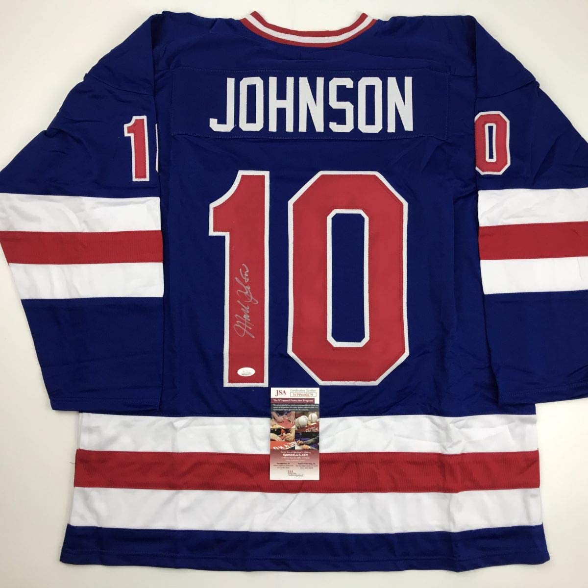 Autographed/Signed Mark Johnson Blue Team USA Miracle On Ice 1980 Olympics Hockey Jersey JSA COA